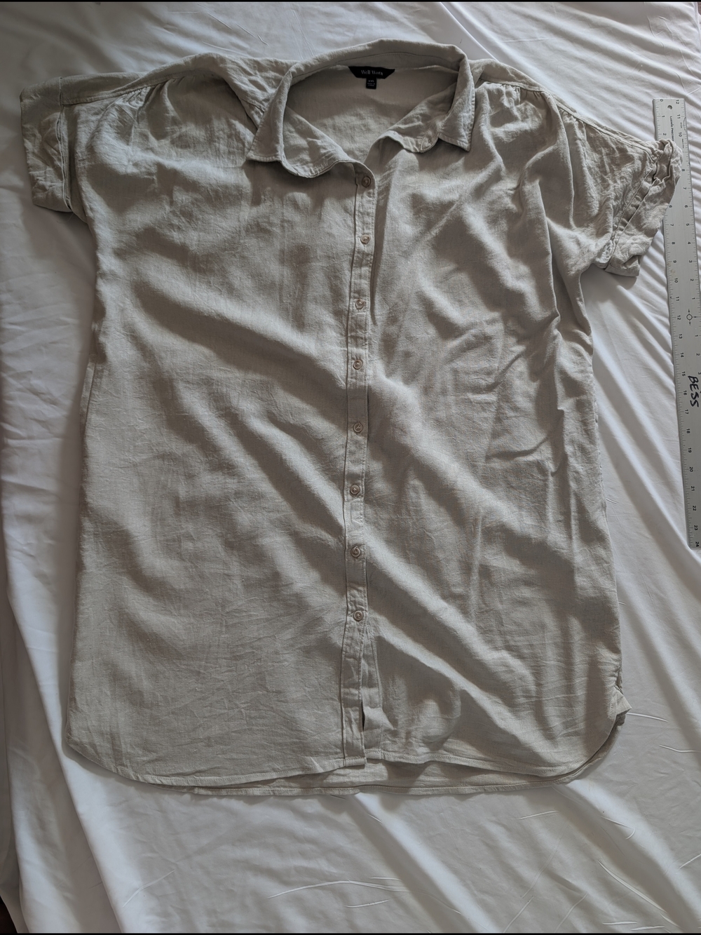 Well Worn Light Beige Button-Front Midi Dress